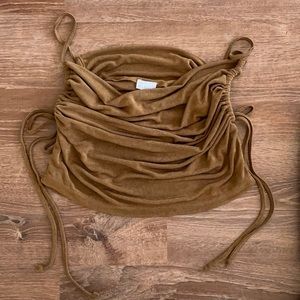Brown tie side cropped tank top